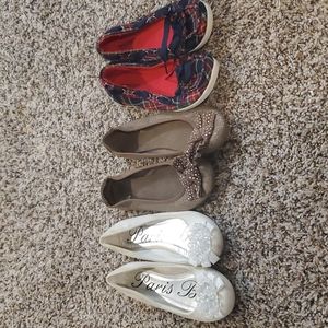 Girls flats white, tan, plaid